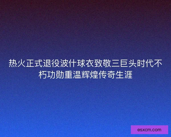 热火正式退役波什球衣致敬三巨头时代不朽功勋重温辉煌传奇生涯