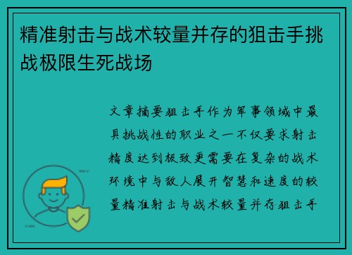 精准射击与战术较量并存的狙击手挑战极限生死战场